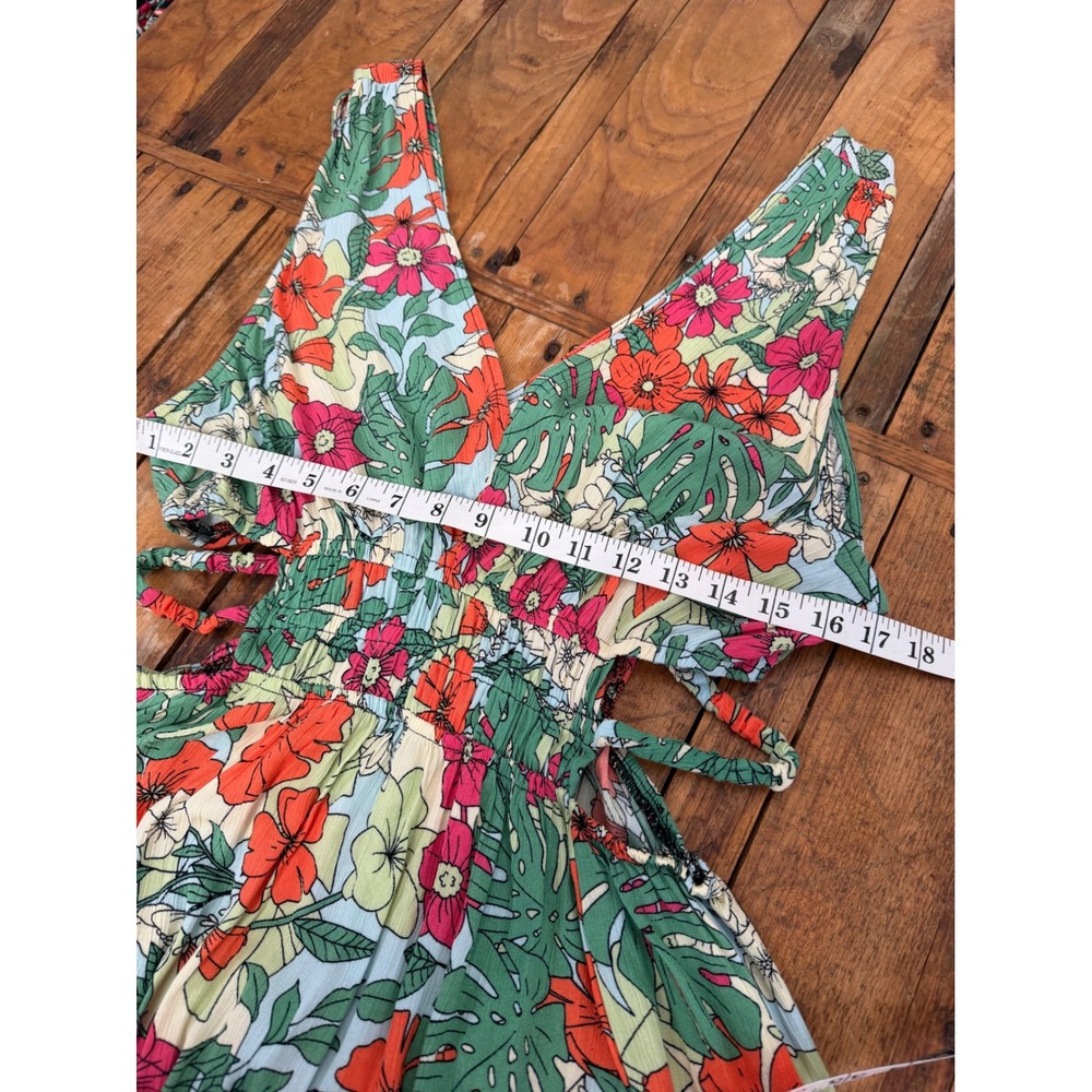 Tropical Floral Cutout Maxi Dress Womens L Resort Vacation Hawaiian Beach Boho - Picture 3 of 8